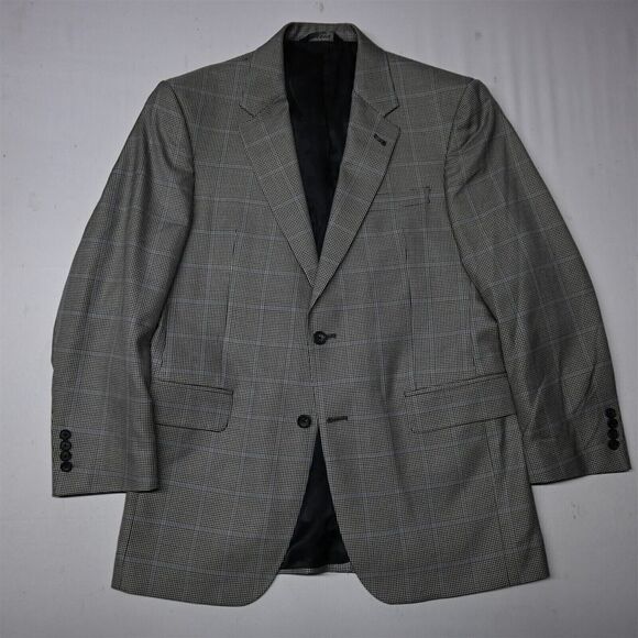 Jos A Bank 40R Gray Houndstooth Plaid Silk Wool‎ Mens Blazer Sport Coat Jacket